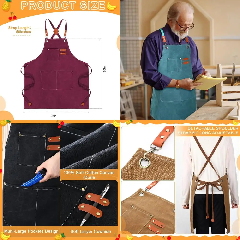 Men's 4-Piece Canvas Chef Apron Set with Adjustable Cross-Back Straps, Cotton Barber Style, 26x30 inches
Men's 4-Piece Canvas Chef Apron Set with Adjustable Cross-Back Straps, Cotton Barber Style, 26x30 inches