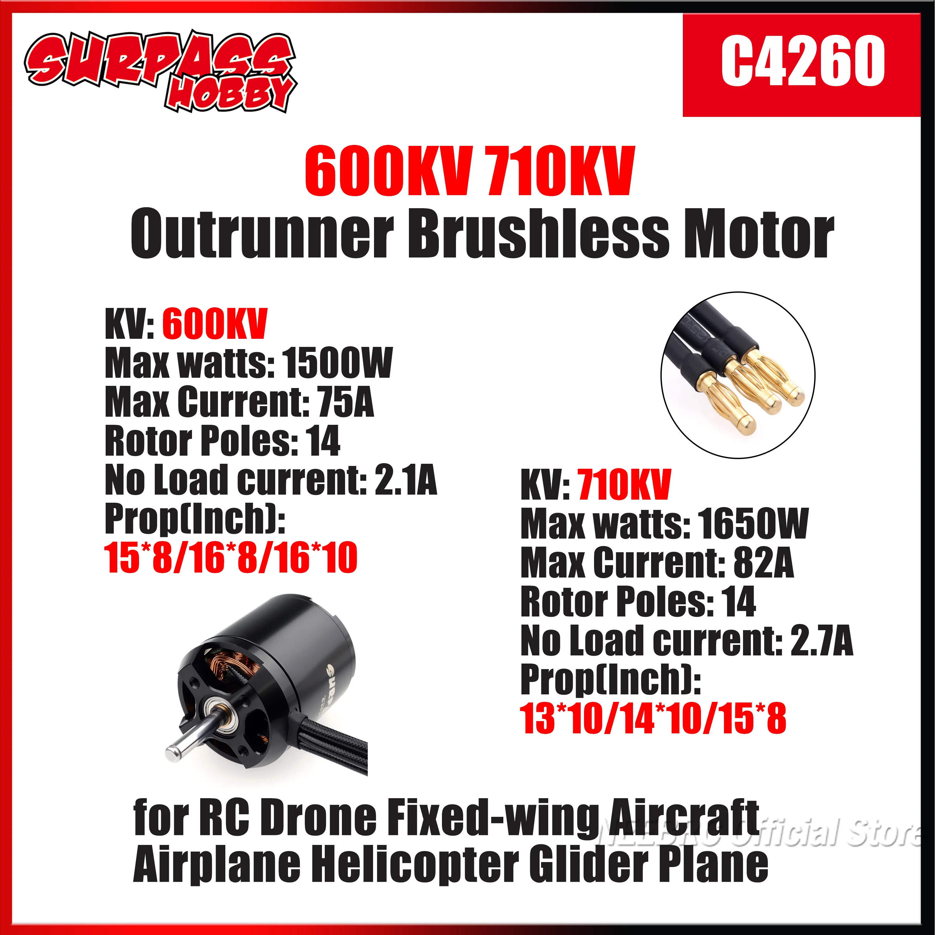 SURPASS HOBBY C4260 600/710KV Brushless Outrunner Motor for RC 3D Airplane Helicopter Fixed-wing Aircraft Plane Drone Toy Parts
SURPASS HOBBY C4260 600/710KV Brushless Outrunner Motor for RC 3D Airplane Helicopter Fixed-wing Aircraft Plane Drone Toy Parts