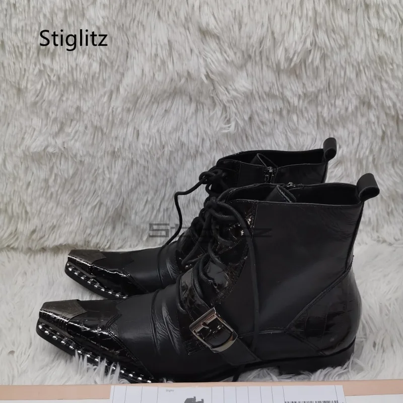 Iron Toe Black Men's Ankle Boots Front Lace Up Business Genuine Leather Motorcycle Boots Zipper British Buckle Strap Shoes
Iron Toe Black Men's Ankle Boots Front Lace Up Business Genuine Leather Motorcycle Boots Zipper British Buckle Strap Shoes