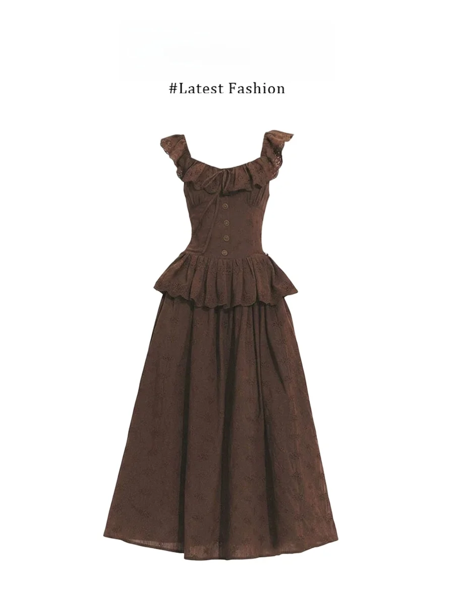 Parkyeon Vintage Style Square Collar Sleeveless Women's Dress Summer Waist Cinching Slimming Lace Collar Brown Long Dress
Parkyeon Vintage Style Square Collar Sleeveless Women's Dress Summer Waist Cinching Slimming Lace Collar Brown Long Dress
