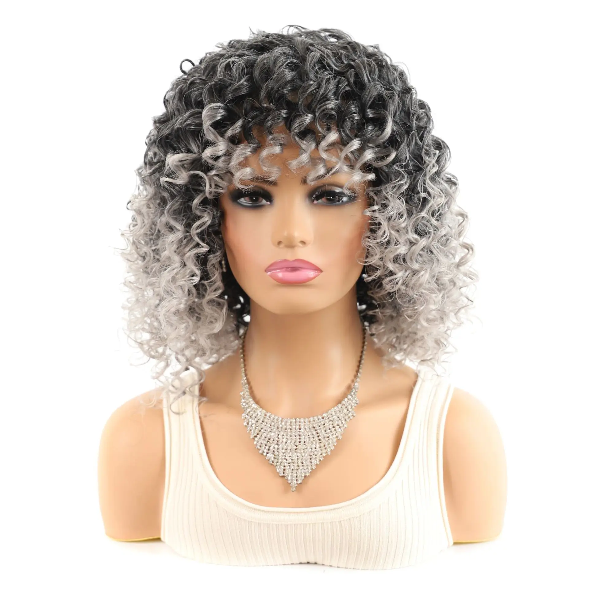 Synthetic Deep Wave Wigs Afro Kinky Curly Hair Wigs WIth Bangs Shoulder Length Ombre Grey Wigs For African Women
Synthetic Deep Wave Wigs Afro Kinky Curly Hair Wigs WIth Bangs Shoulder Length Ombre Grey Wigs For African Women