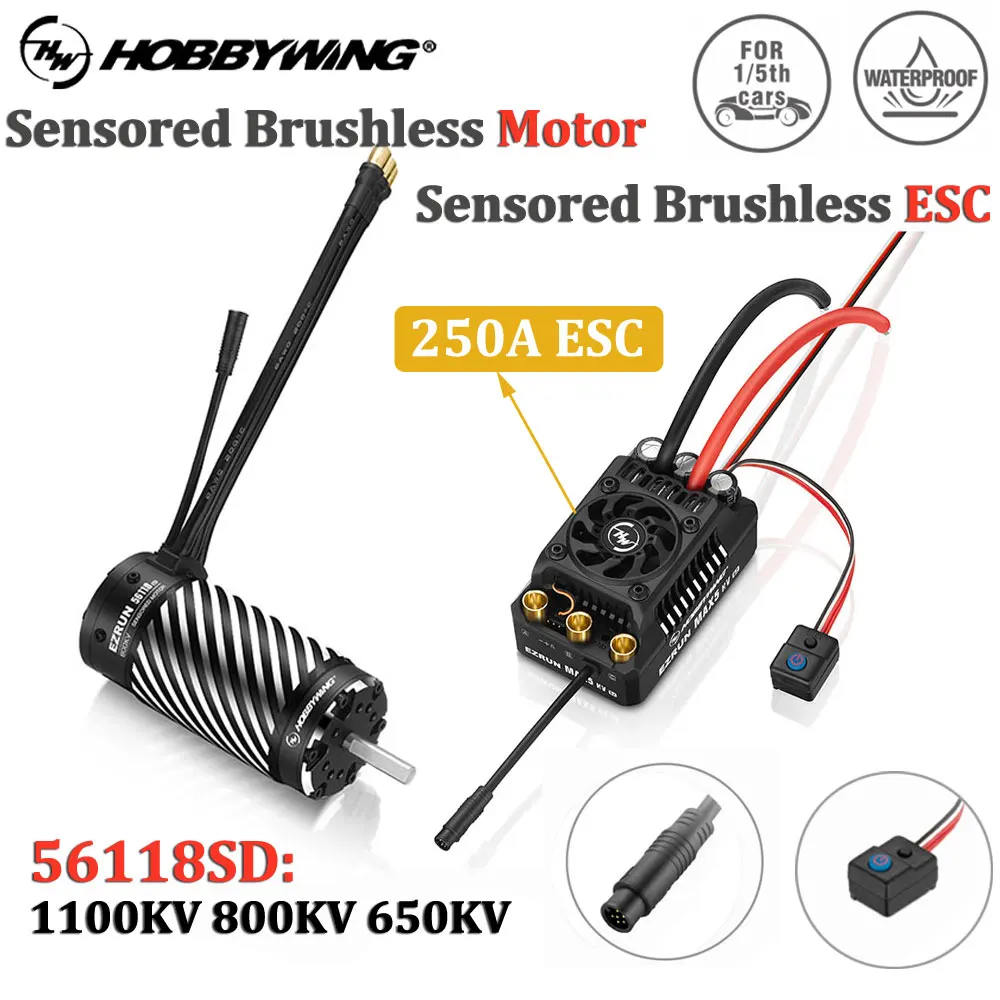 HOBBYWING EZRUN MAX5 HV G2 Waterproof 250A ESC 6-12S 56118SD 1100/800/650KV Motor Brushless Sensored for 1/5 RC Buggy Truck Cars
HOBBYWING EZRUN MAX5 HV G2 Waterproof 250A ESC 6-12S 56118SD 1100/800/650KV Motor Brushless Sensored for 1/5 RC Buggy Truck Cars