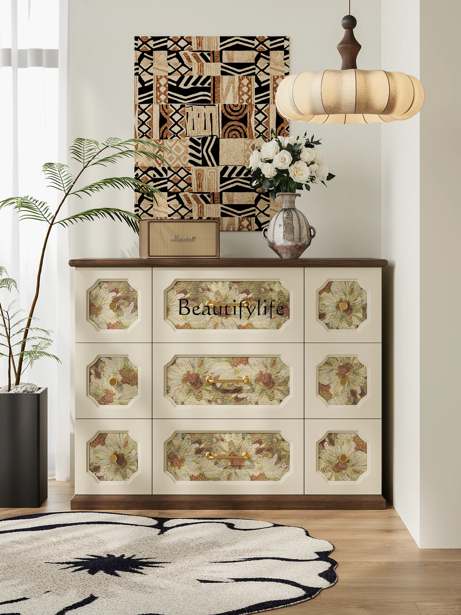 Retro French pattern design chest cabinet living room bedroom wall cabinet
Retro French pattern design chest cabinet living room bedroom wall cabinet