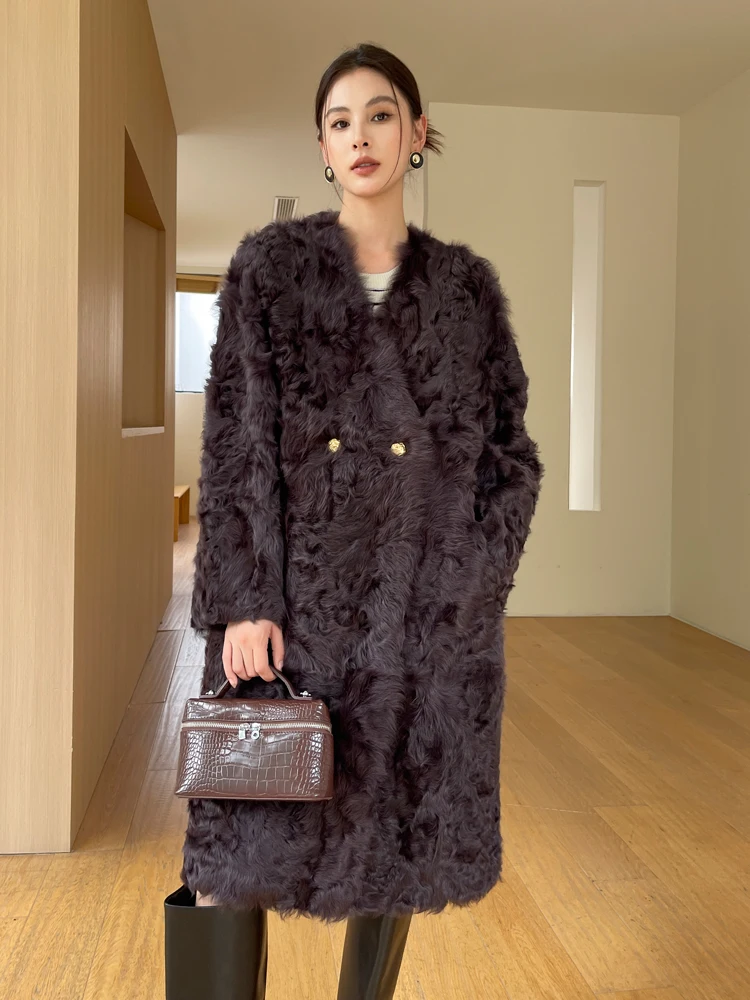 High-end Luxury Natural Lamb Fur Long Furry Jackets Women Simple V-neck Double-sided Wear Winter Genuine Leather Real Fur Coat
High-end Luxury Natural Lamb Fur Long Furry Jackets Women Simple V-neck Double-sided Wear Winter Genuine Leather Real Fur Coat