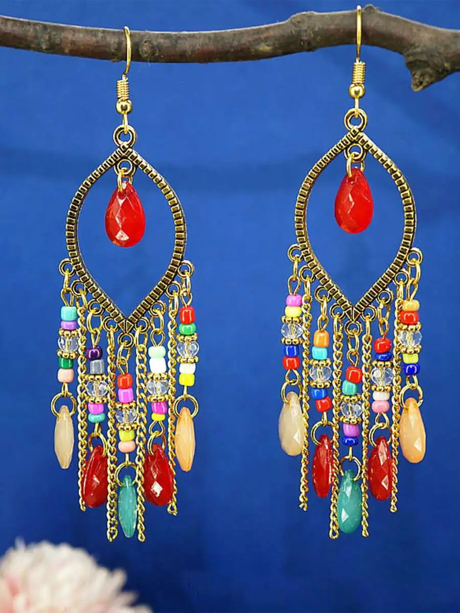 Bohemian Water Drop Bead Earrings With Tassel Fringes For Women
Bohemian Water Drop Bead Earrings With Tassel Fringes For Women