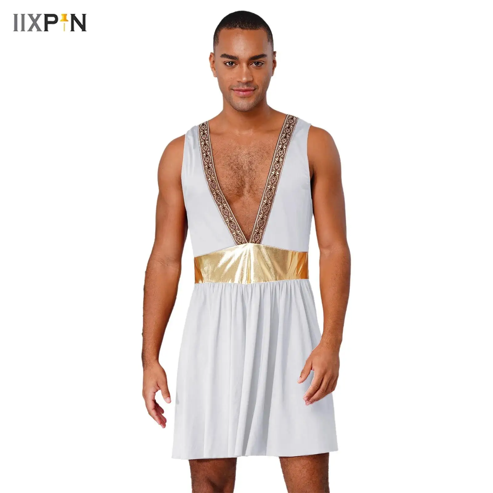 Men Roman Greek Gladiator Cosplay Costume V-Neck Sleeveless Metallic Waist Robe Dress for Halloween Fancy Dress Ball Theme Party
Men Roman Greek Gladiator Cosplay Costume V-Neck Sleeveless Metallic Waist Robe Dress for Halloween Fancy Dress Ball Theme Party