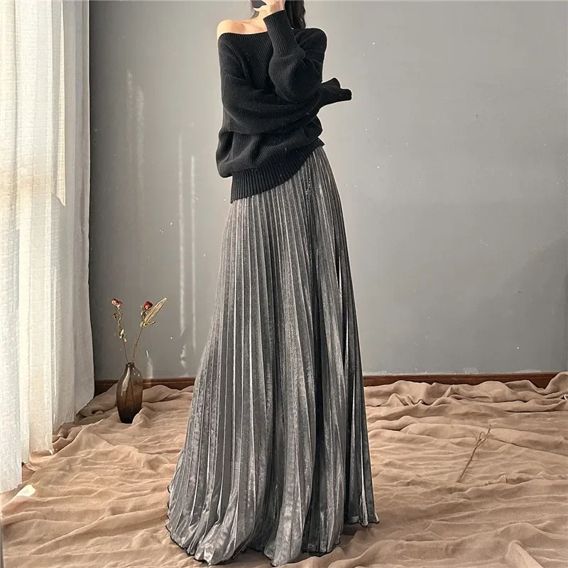Autumn New Sequin Pleat Skirt Women Korean Fashion Office Silver Floor Length Skirts Woman Bright Silk Party Skirt Versatile
Autumn New Sequin Pleat Skirt Women Korean Fashion Office Silver Floor Length Skirts Woman Bright Silk Party Skirt Versatile