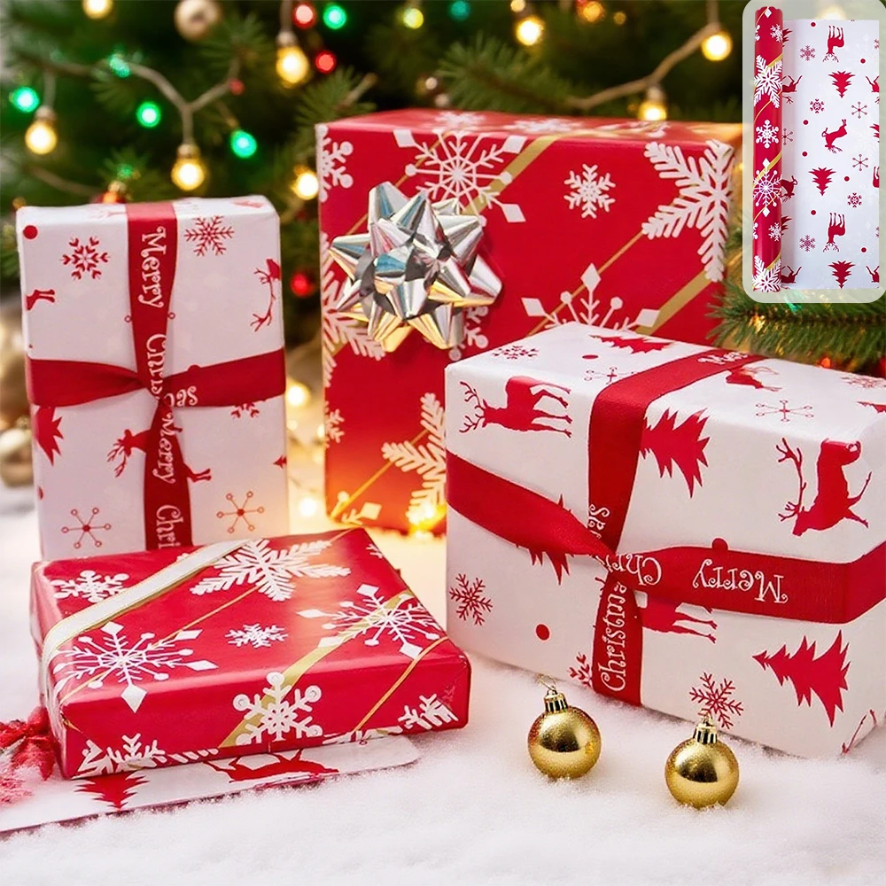 Christmas DIY Boxes Wrapping Paper Dual-Sided Red Snowflakes Reindeer with Golden Stripes Gift Wrapping Supplies Boze Narodzenie
Christmas DIY Boxes Wrapping Paper Dual-Sided Red Snowflakes Reindeer with Golden Stripes Gift Wrapping Supplies Boze Narodzenie