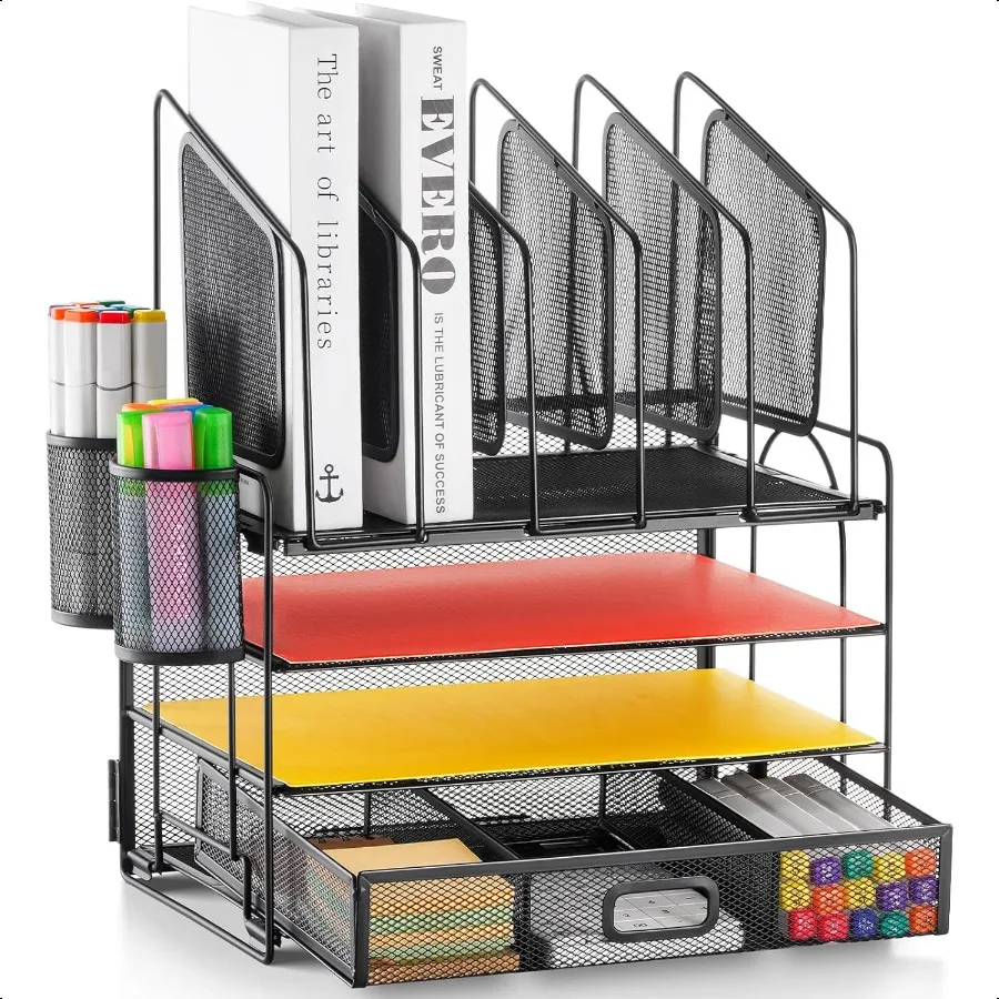Marbrasse Desk organizer with Drawer 4Tier Mesh File Organizer with 5 Vertical File Holders and 2 Pen Holders Multifunction Des
Marbrasse Desk organizer with Drawer 4Tier Mesh File Organizer with 5 Vertical File Holders and 2 Pen Holders Multifunction Des