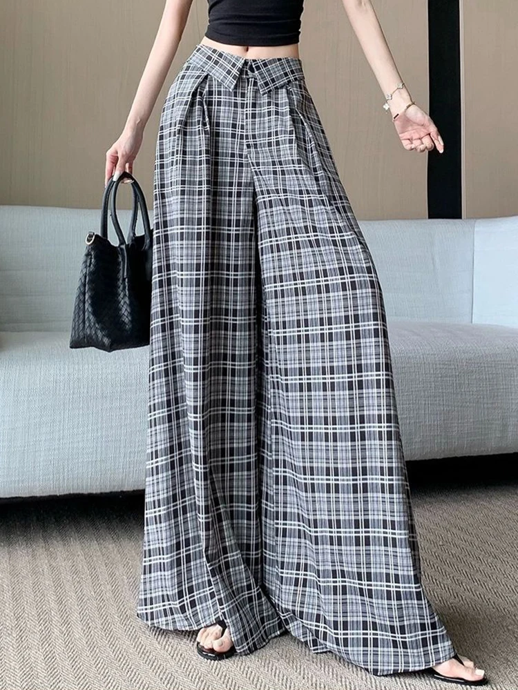 Zoki Chic Plaid Wide Leg Pants Women Fashion Oversize Loose High Waist Straight Trousers Summer Korean Lady Elegant Korean Pant
Zoki Chic Plaid Wide Leg Pants Women Fashion Oversize Loose High Waist Straight Trousers Summer Korean Lady Elegant Korean Pant