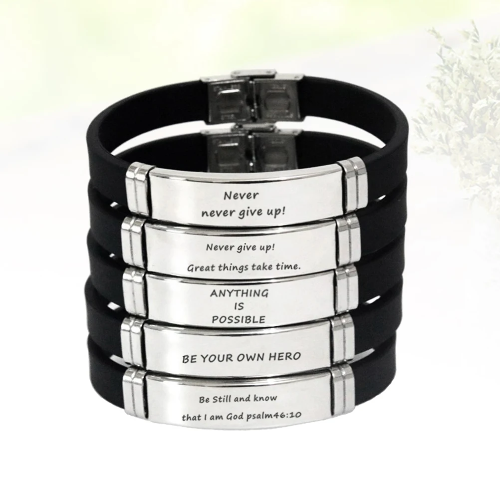 5 Pcs Inspirational Silicone Wristb s Motivational English Words Adjustable Lightweight Comfortable Design Bracelet
5 Pcs Inspirational Silicone Wristb s Motivational English Words Adjustable Lightweight Comfortable Design Bracelet