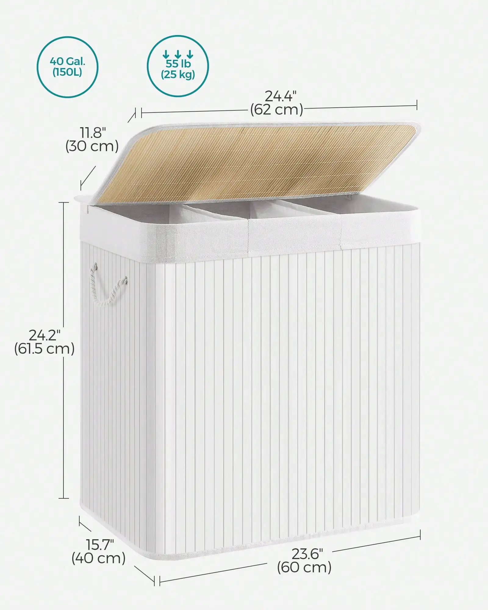 39.6 Gallons Laundry Hamper, 3-Section Laundry Basket, Laundry Hamper With Lid, Bamboo, Foldable, Removable And Machine Washable Liner Laundry Storage Laundry Sorter, White
39.6 Gallons Laundry Hamper, 3-Section Laundry Basket, Laundry Hamper With Lid, Bamboo, Foldable, Removable And Machine Washable Liner Laundry Storage Laundry Sorter, White