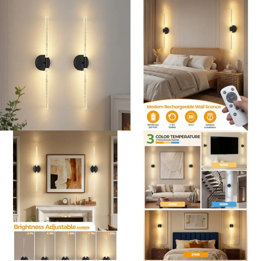 Crystal-spired Bubble Battery Operated Wall Sconce Set of 2, 10000mAh 3 Color Temps Rechargeable Wall Lights with Remote, Dimma
Crystal-spired Bubble Battery Operated Wall Sconce Set of 2, 10000mAh 3 Color Temps Rechargeable Wall Lights with Remote, Dimma