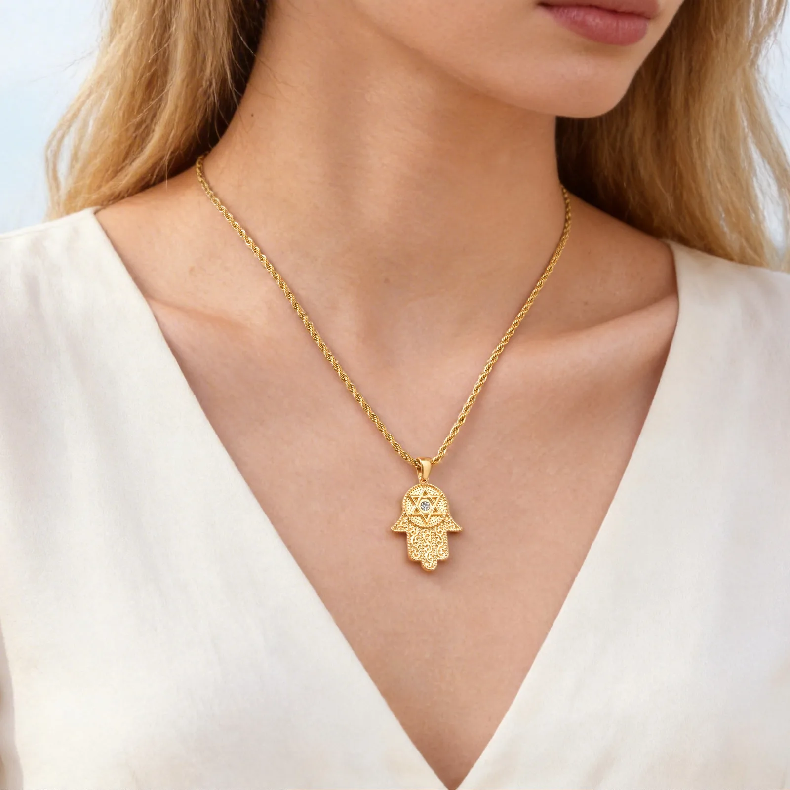 Vnox Vintage Hand Palm Hamsa Pendant Necklace for Women, Buddha Palm Six Star Zircon Necklaces Classic Gothic Street Jewelry
Vnox Vintage Hand Palm Hamsa Pendant Necklace for Women, Buddha Palm Six Star Zircon Necklaces Classic Gothic Street Jewelry