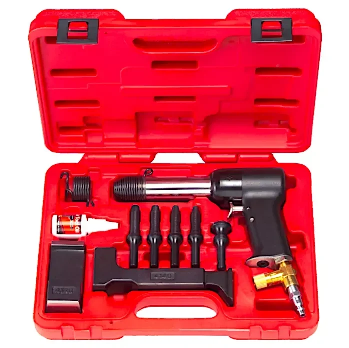 TY8214XK Pneumatic Rivet Hammer Kit 13 Pc, Include Rivet Bucking Bars Rivet Set Blow-molded Carrying Case, 1*Manual
TY8214XK Pneumatic Rivet Hammer Kit 13 Pc, Include Rivet Bucking Bars Rivet Set Blow-molded Carrying Case, 1*Manual