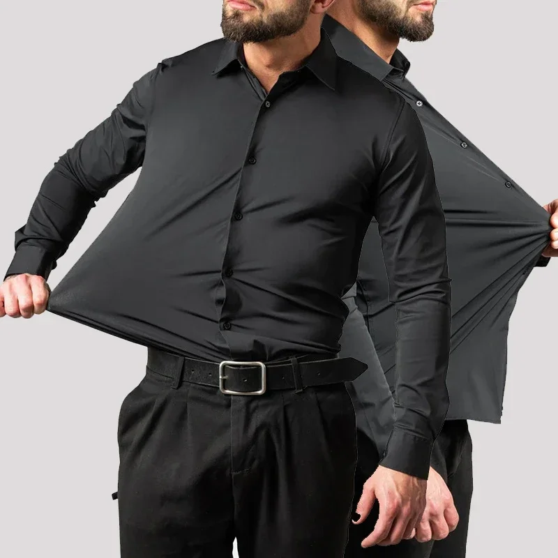 Men's long sleeved shirt, elastic, non ironing, silk gloss, vertical feeling, men's shirt, business dress, work clothes, shirt 
Men's long sleeved shirt, elastic, non ironing, silk gloss, vertical feeling, men's shirt, business dress, work clothes, shirt