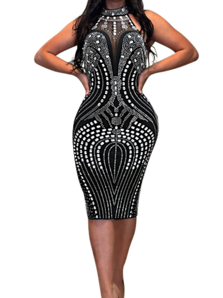 Sexy Solid Color Halter Sleeveless Backless Rhinestone Decor Party Dress
Sexy Solid Color Halter Sleeveless Backless Rhinestone Decor Party Dress