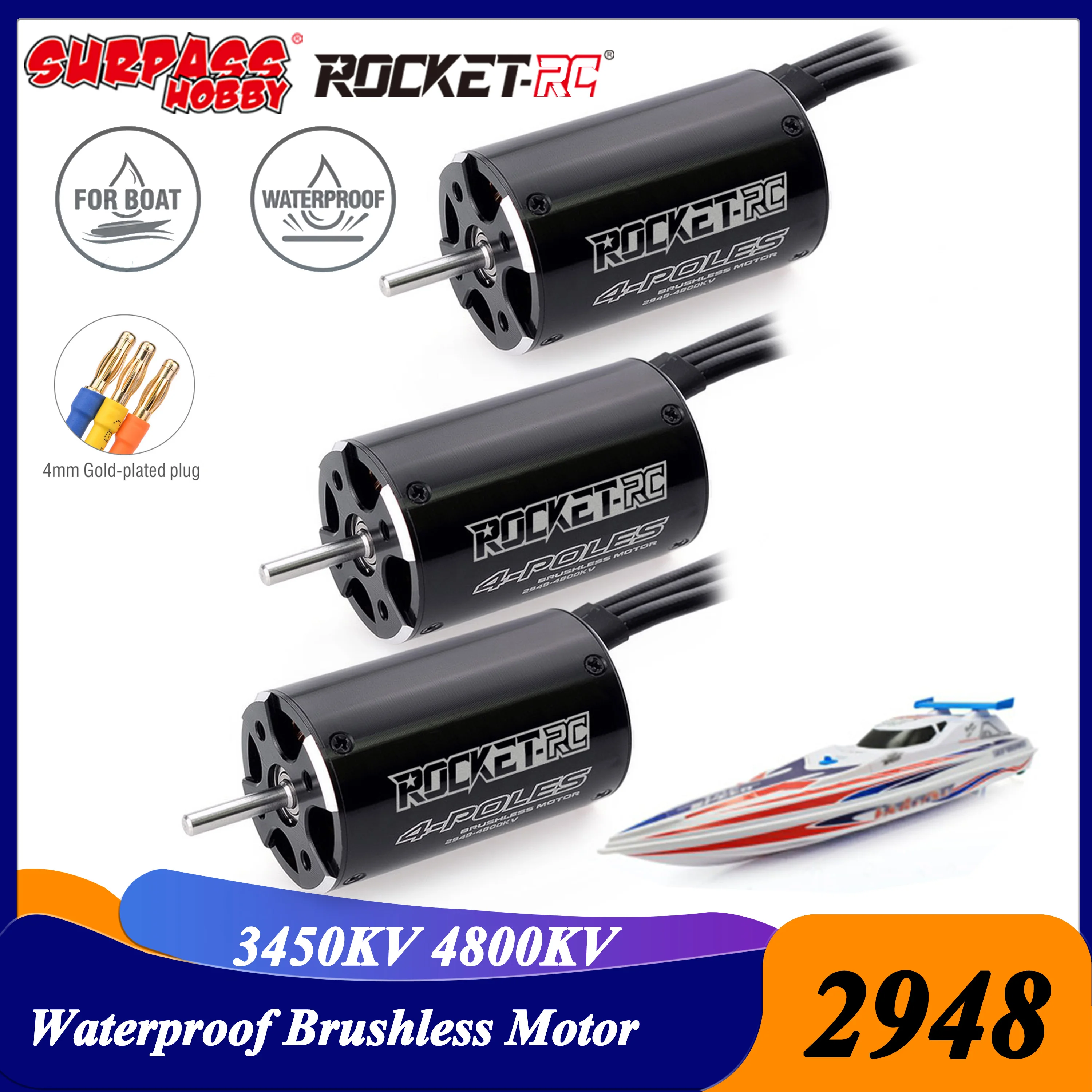 Surpass Hobby Rocket 2948 3000KV 3450KV 4800KV 3.175mm Shaft Waterproof Brushless Motor for 600-800mm RC Boat Feilun FT011
Surpass Hobby Rocket 2948 3000KV 3450KV 4800KV 3.175mm Shaft Waterproof Brushless Motor for 600-800mm RC Boat Feilun FT011