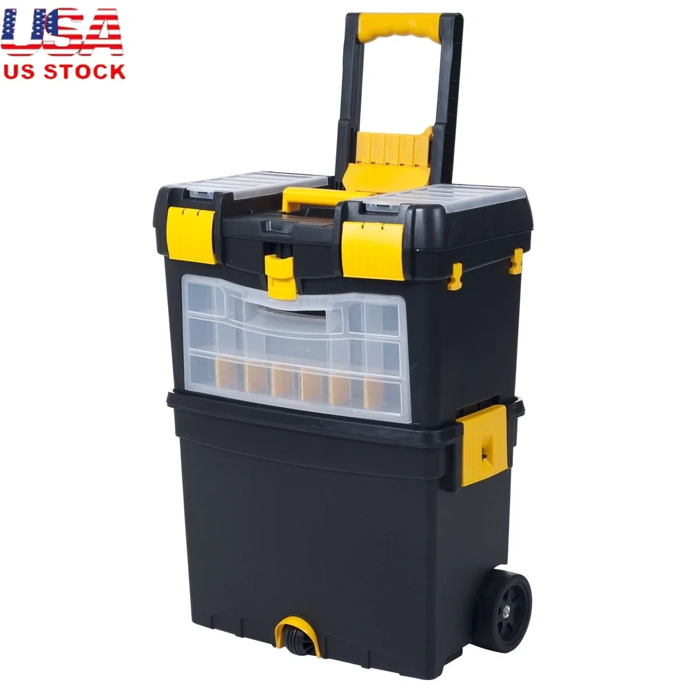 Heavy Duty Rolling Toolbox Portable Tool Chest with 24 Compartments Removable Trays Cable Hooks DIY Crafts Home Maintenance
Heavy Duty Rolling Toolbox Portable Tool Chest with 24 Compartments Removable Trays Cable Hooks DIY Crafts Home Maintenance