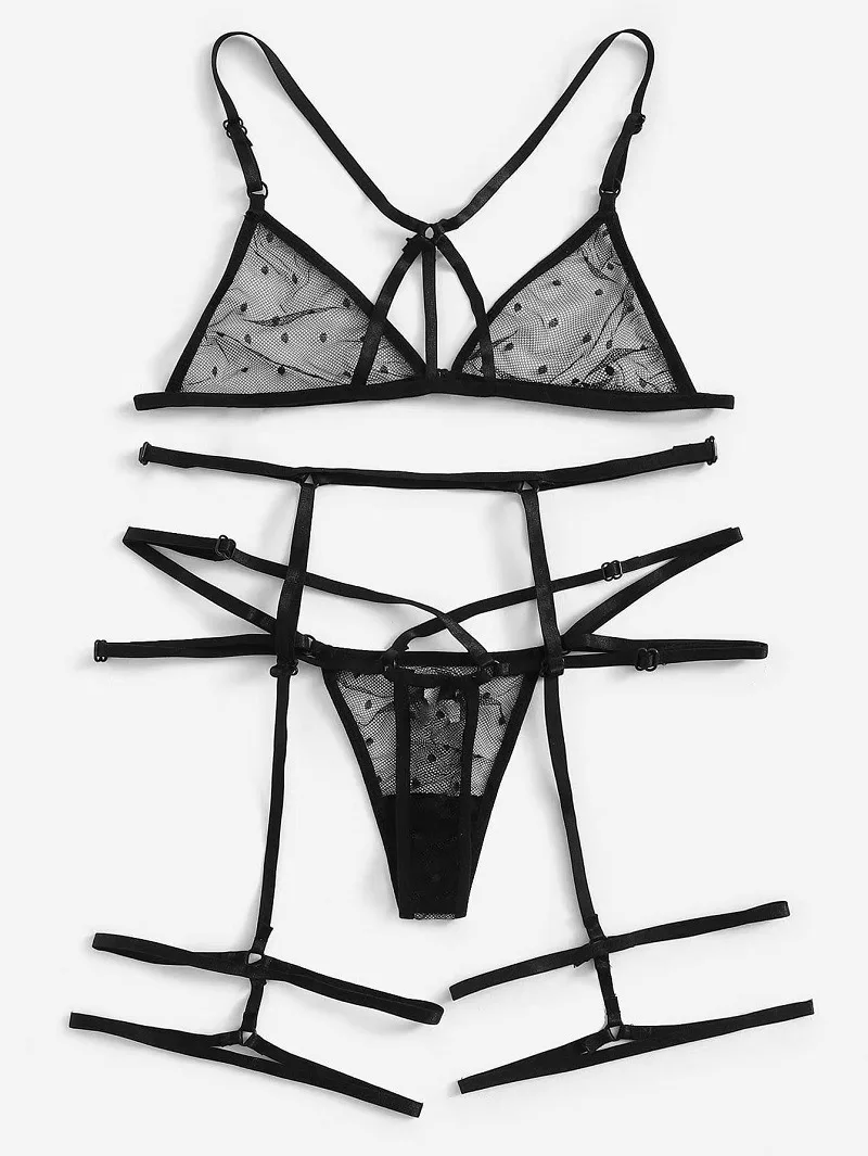 Women's Lingerie Sexy Polka Dot Mesh Underwear Set Bra Thongs Garters Set Costumes Transparent Lace Lingerie Exotic Set
Women's Lingerie Sexy Polka Dot Mesh Underwear Set Bra Thongs Garters Set Costumes Transparent Lace Lingerie Exotic Set
