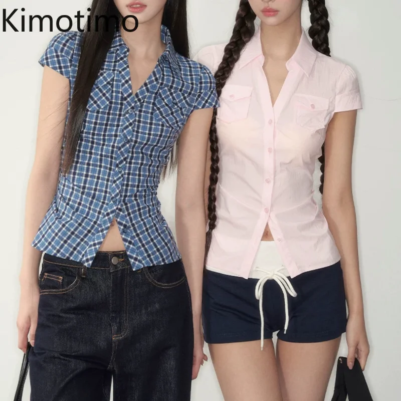 Kimotimo Preppy Style Short Sleeve Plaid Shirt Women Summer Chic Pocket Waist Slim Fit Versatile Blouse Vintage Y2k Crop Topトップス
Kimotimo Preppy Style Short Sleeve Plaid Shirt Women Summer Chic Pocket Waist Slim Fit Versatile Blouse Vintage Y2k Crop Topトップス