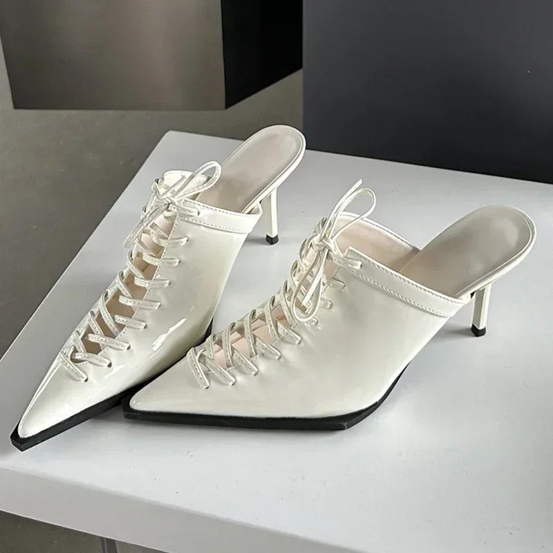 New Sexy T-tied Lace-up Pointed Toe Women Pumps Slippers 2025 Summer Elegant Thin High Heels Party Prom Mules Shoes for Women
New Sexy T-tied Lace-up Pointed Toe Women Pumps Slippers 2025 Summer Elegant Thin High Heels Party Prom Mules Shoes for Women