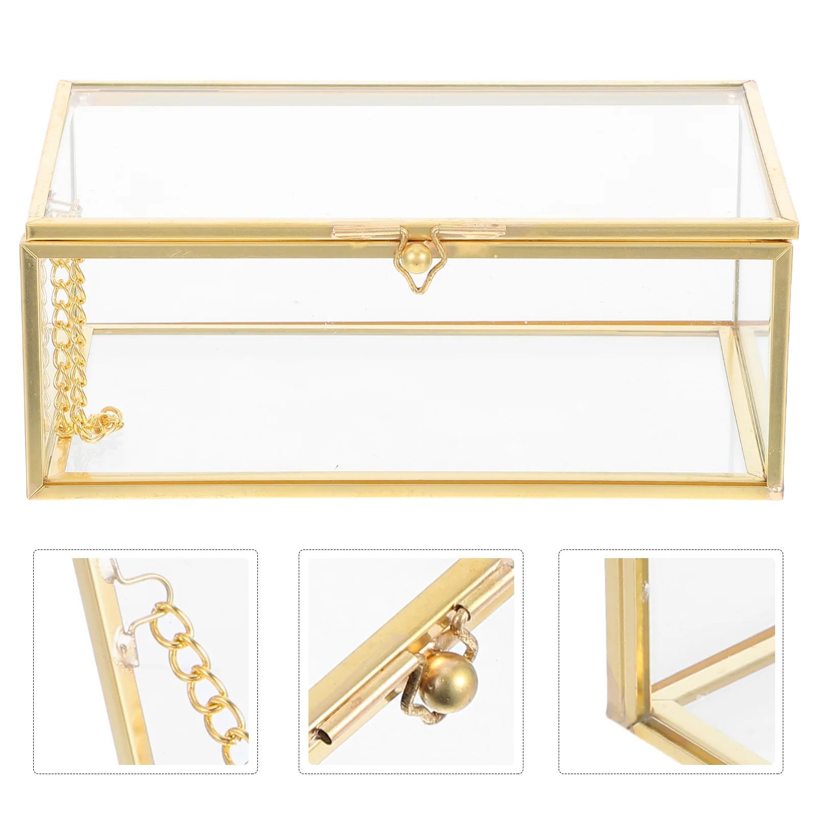 Vintage Glass Keepsake Box Elegant Transparent Jewelry Organizer Golden Frame Vanity Storage Case for Rings Bracelets Lipsticks
Vintage Glass Keepsake Box Elegant Transparent Jewelry Organizer Golden Frame Vanity Storage Case for Rings Bracelets Lipsticks