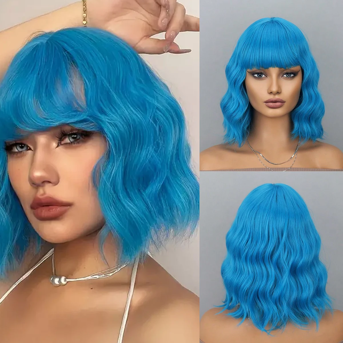 Синие парики Боб с челкой для женщин, короткие красочные волнистые вьющиеся синтетические парики для косплея, костюм на Хэллоуин, вечерние
Синие парики Боб с челкой для женщин, короткие красочные волнистые вьющиеся синтетические парики для косплея, костюм на Хэллоуин, вечерние