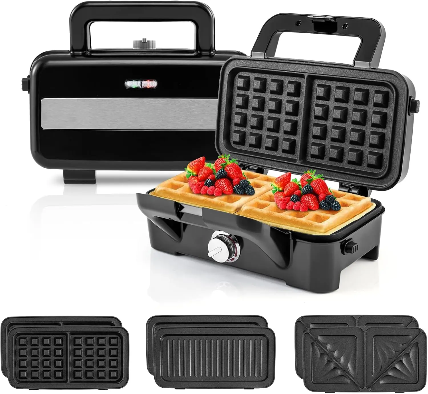 3 in 1 Waffle Maker, 1082W Electric Panini Press Grill w/Non-stick Plates, Indicator Lights, Cool Touch Handle, Sandwich Maker w
3 in 1 Waffle Maker, 1082W Electric Panini Press Grill w/Non-stick Plates, Indicator Lights, Cool Touch Handle, Sandwich Maker w