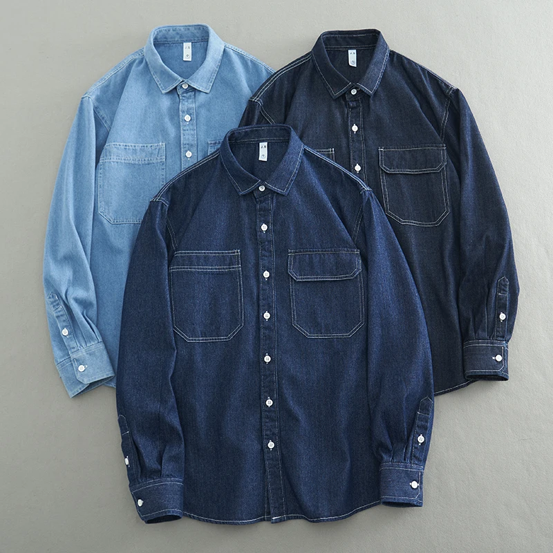 Japanese Workwear Denim Long Sleeve Shirt for Men Youthful Literary Style Solid Color Lapel 100% Cotton Spring Shirt Thin Jacket
Japanese Workwear Denim Long Sleeve Shirt for Men Youthful Literary Style Solid Color Lapel 100% Cotton Spring Shirt Thin Jacket