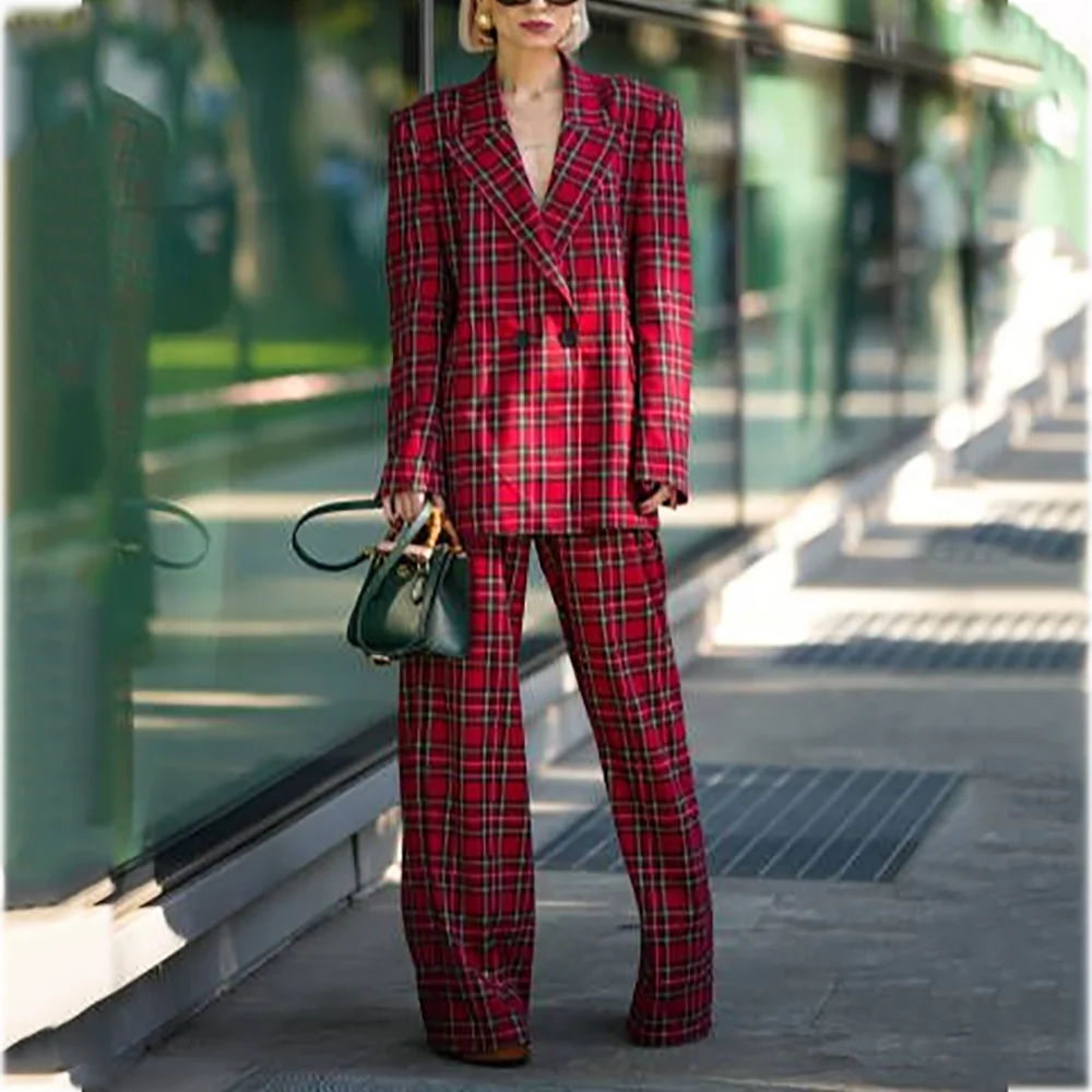 Женский костюм по индивидуальному заказу, модный клетчатый пиковый лацкан, прямой двубортный, роскошный наряд высокого качества, новый осенний комплект из двух предметов 
Женский костюм по индивидуальному заказу, модный клетчатый пиковый лацкан, прямой двубортный, роскошный наряд высокого качества, новый осенний комплект из двух предметов