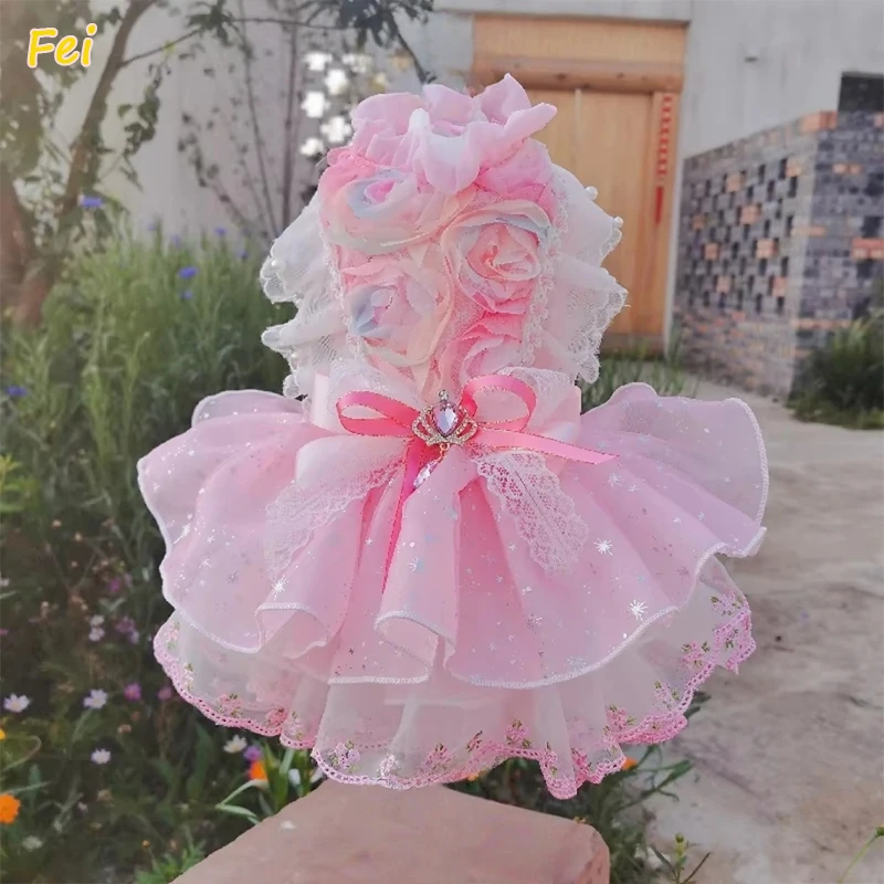 Designer Floral Dog Dress Hand-stitched 3D Pink Crystal Lace Bow - Boutique Gown for Teacup Poodle Puppy Wedding XS- XL Size
Designer Floral Dog Dress Hand-stitched 3D Pink Crystal Lace Bow - Boutique Gown for Teacup Poodle Puppy Wedding XS- XL Size