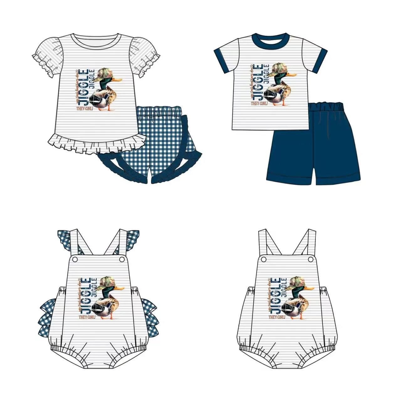 Hot selling boutique children's clothing girls boy clothes Short sleeve series suit duck print Blue plaid printed fabric
Hot selling boutique children's clothing girls boy clothes Short sleeve series suit duck print Blue plaid printed fabric