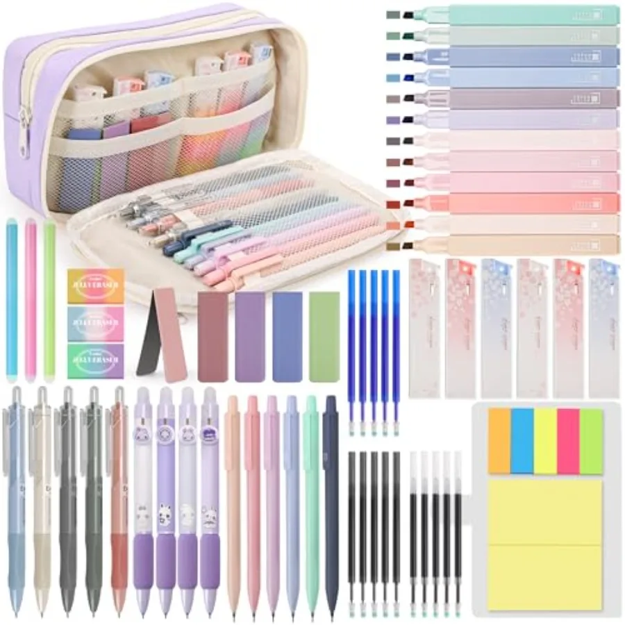 61 PCS Aesthetic School Supplies Set with Cute Pencil Case, Pastel No Bleed Highlighters, Gel Pens, Erasable Pens, Mechanical P
61 PCS Aesthetic School Supplies Set with Cute Pencil Case, Pastel No Bleed Highlighters, Gel Pens, Erasable Pens, Mechanical P