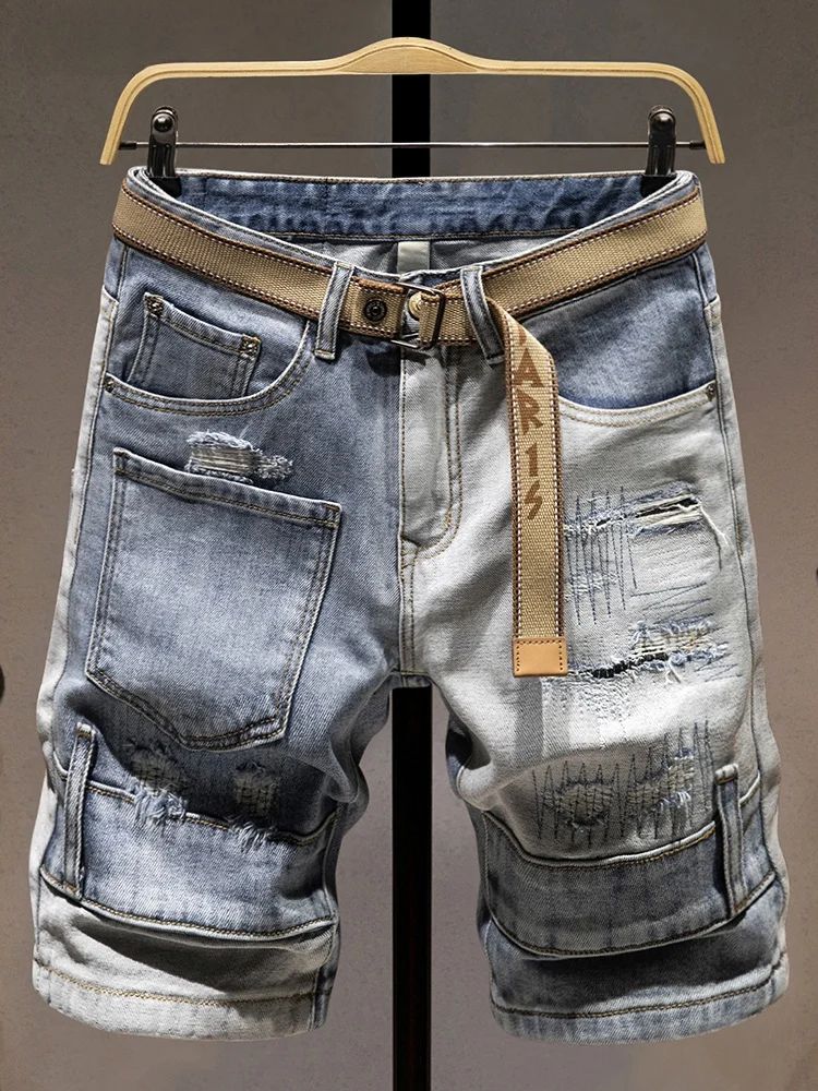 Модные рваные джинсовые шорты для мужчин, летние, тонкие, с элементами рабочей одежды, с нашивками, многокарманные, хлопковые, эластичные, длиной до колена.
Модные рваные джинсовые шорты для мужчин, летние, тонкие, с элементами рабочей одежды, с нашивками, многокарманные, хлопковые, эластичные, длиной до колена.