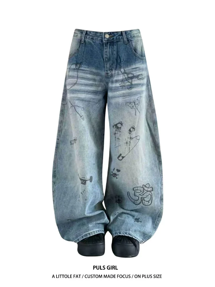 Large Size American Retro Graffiti Print Denim Pants Women's Loose Drapey Knife Long Pants High Waist Vintage Style Casual Wear
Large Size American Retro Graffiti Print Denim Pants Women's Loose Drapey Knife Long Pants High Waist Vintage Style Casual Wear