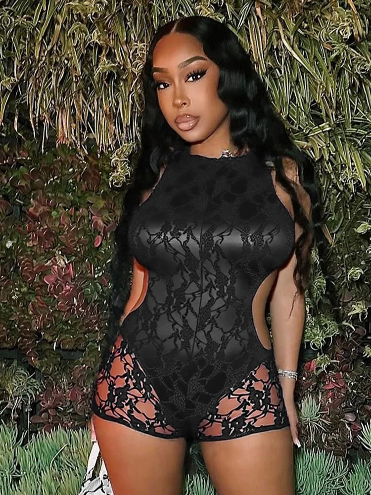 Weird Puss Lace Patchwork Playsuits Women o-Neck Sexy Backless Sleeveless Skinny Peach Hip Hottie Midnight Club Party Romper
Weird Puss Lace Patchwork Playsuits Women o-Neck Sexy Backless Sleeveless Skinny Peach Hip Hottie Midnight Club Party Romper