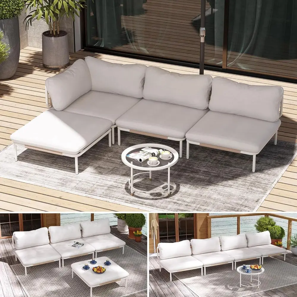 Oversized Metal Outdoor Patio Furniture Set with Cushion, 4-Seat Sofa, White and Beige Mat, 4 Armrests
Oversized Metal Outdoor Patio Furniture Set with Cushion, 4-Seat Sofa, White and Beige Mat, 4 Armrests