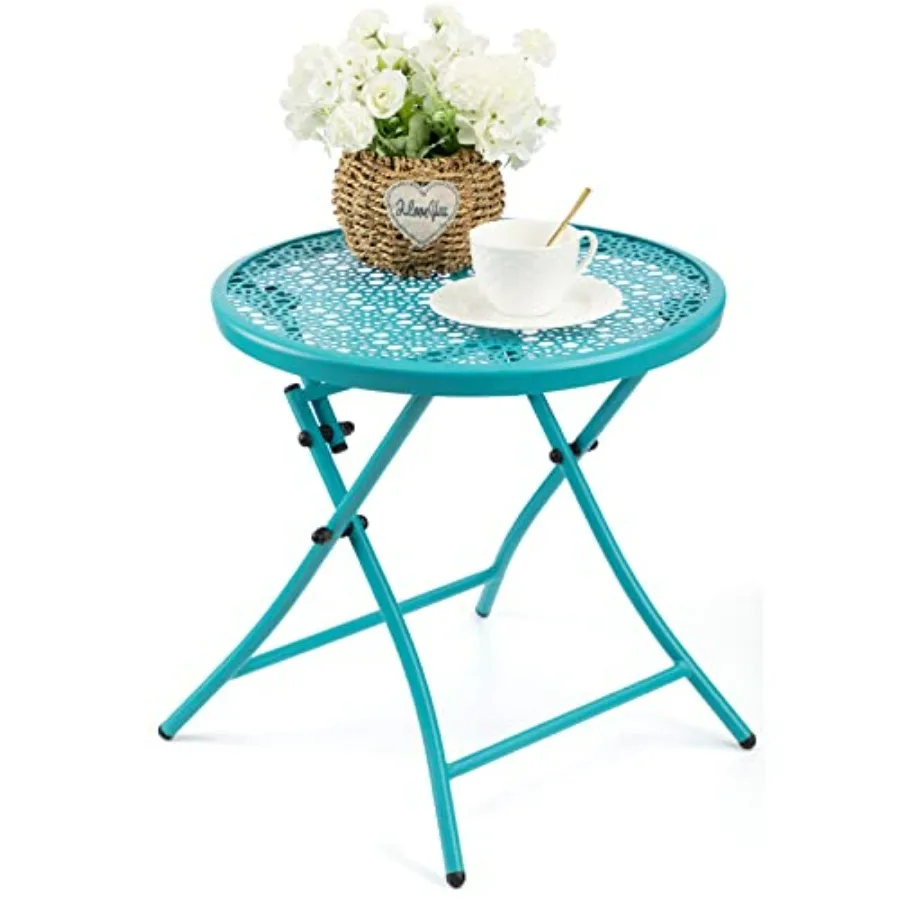Folding Outdoor Side Tables, Anti-Rust Round Metal Patio Table with Flower Cutouts for Porch, Yard, Balcony, Deck, Lawn Blue
Folding Outdoor Side Tables, Anti-Rust Round Metal Patio Table with Flower Cutouts for Porch, Yard, Balcony, Deck, Lawn Blue