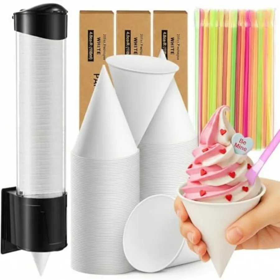 600 Pcs 4 oz Snow Cone Cups with 600 Pcs Straw Spoon and Cups Dispenser Thicken Disposable Paper Cone Cup Pull Type Wall Mount
600 Pcs 4 oz Snow Cone Cups with 600 Pcs Straw Spoon and Cups Dispenser Thicken Disposable Paper Cone Cup Pull Type Wall Mount