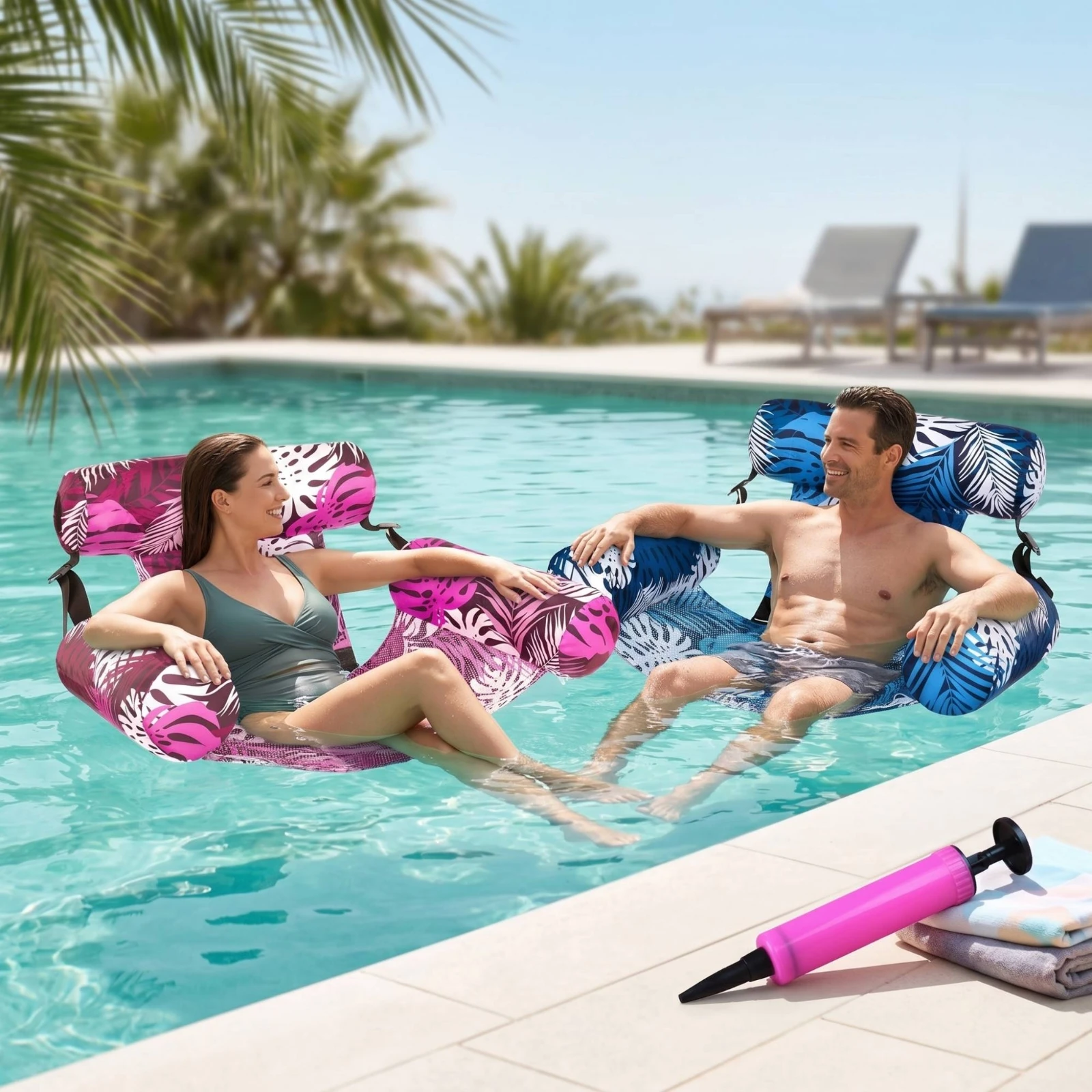 2 Pieces Water Sling with Hand Pump Portable Inflatable Pool Chair with Armrests for Adults, Beach Vacation
2 Pieces Water Sling with Hand Pump Portable Inflatable Pool Chair with Armrests for Adults, Beach Vacation