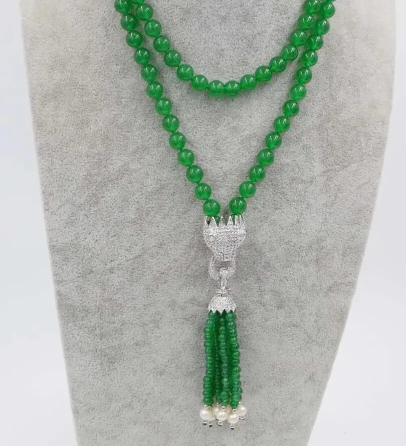 green jade round 8mm and white pearl near round leopard clasp necklace 33inch
green jade round 8mm and white pearl near round leopard clasp necklace 33inch