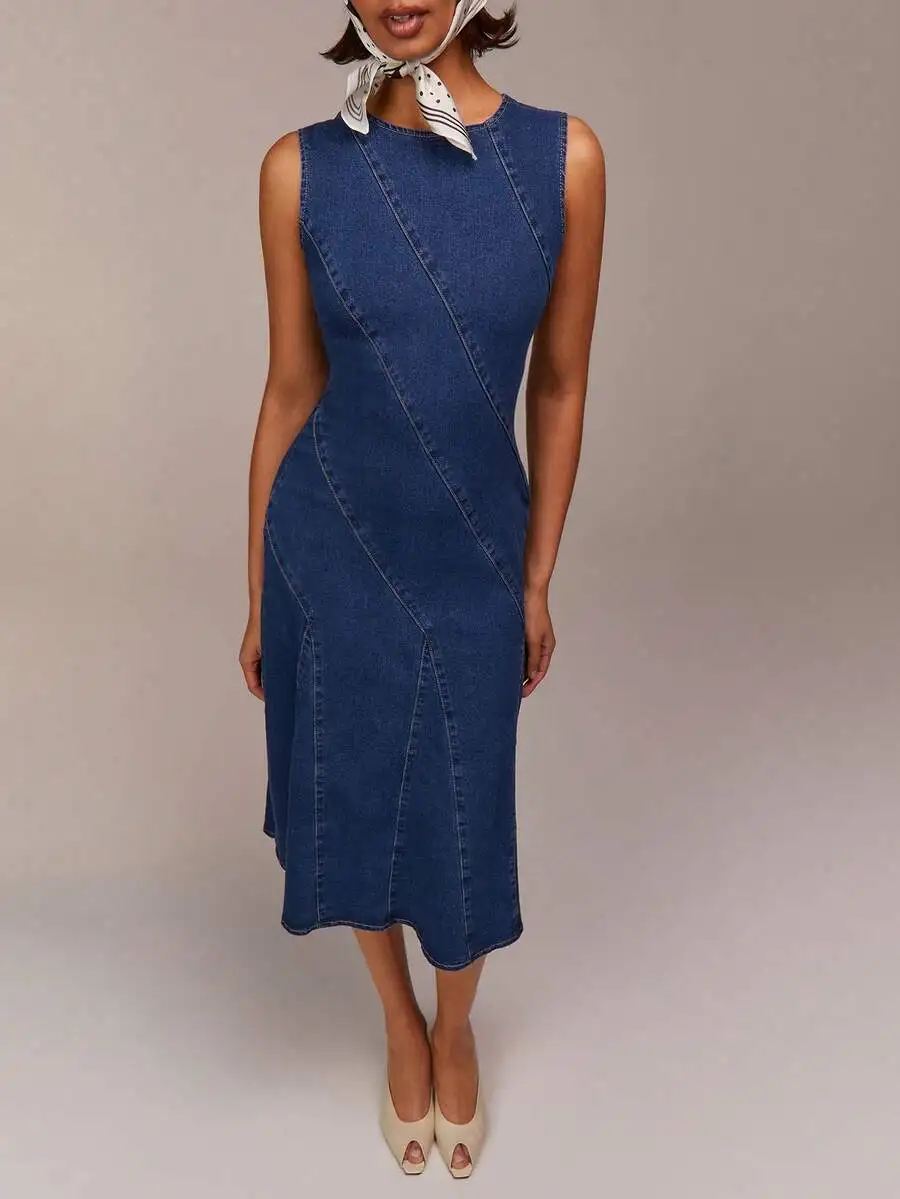 Sleeveless Asymmetric Patchwork Denim Midi Dress Casual High Street Minimalist
Sleeveless Asymmetric Patchwork Denim Midi Dress Casual High Street Minimalist