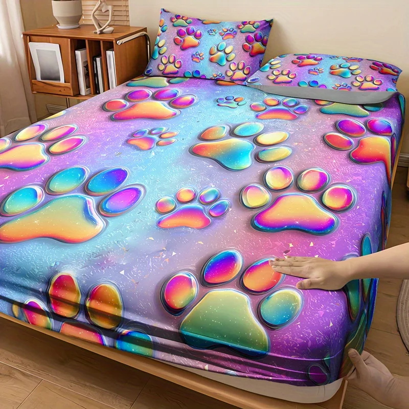 Rainbow Gradient Pet Paw Print Fitted Sheet Set without Pillow Inserts, Home Dorm HD Print
Rainbow Gradient Pet Paw Print Fitted Sheet Set without Pillow Inserts, Home Dorm HD Print