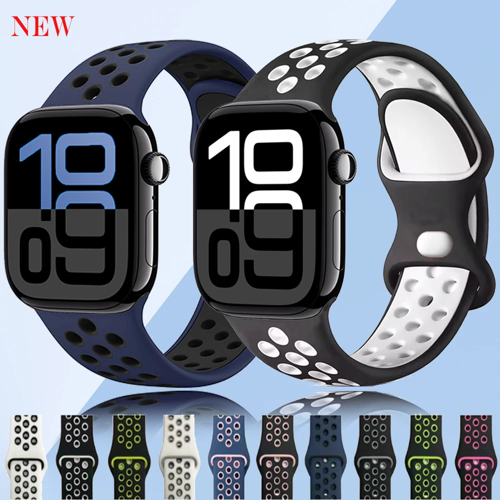 Silicone Strap for Apple Watch 10 42mm 46mm Ultra 2 1 49mm Sports Breathable Watchband for Series 9 8 7 6 5 SE 45mm 41mm 44/40mm
Silicone Strap for Apple Watch 10 42mm 46mm Ultra 2 1 49mm Sports Breathable Watchband for Series 9 8 7 6 5 SE 45mm 41mm 44/40mm
