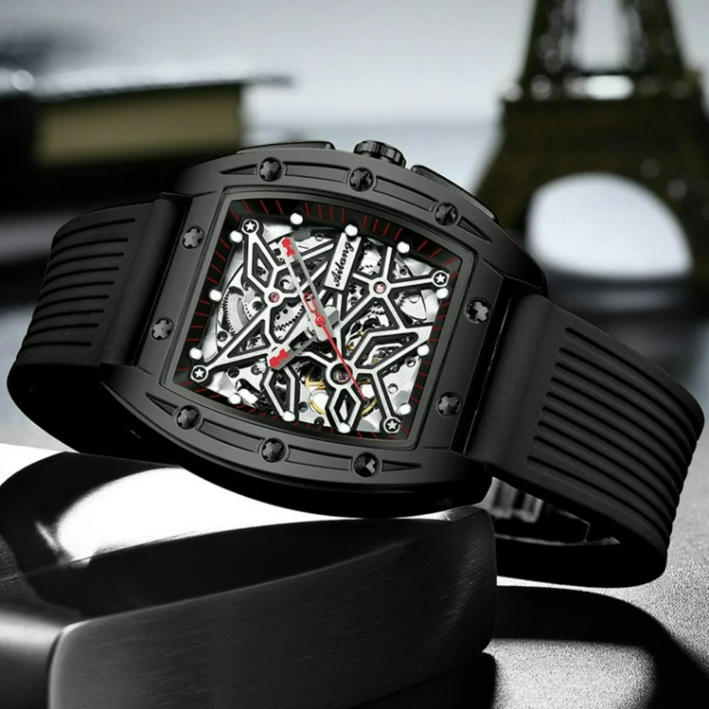 AILANG Men's Automatic Mechanical Watch - Tonneau Skeleton Dial 3ATM Waterproof Men Watch Luminous Rubber Strap Wristwatch
AILANG Men's Automatic Mechanical Watch - Tonneau Skeleton Dial 3ATM Waterproof Men Watch Luminous Rubber Strap Wristwatch