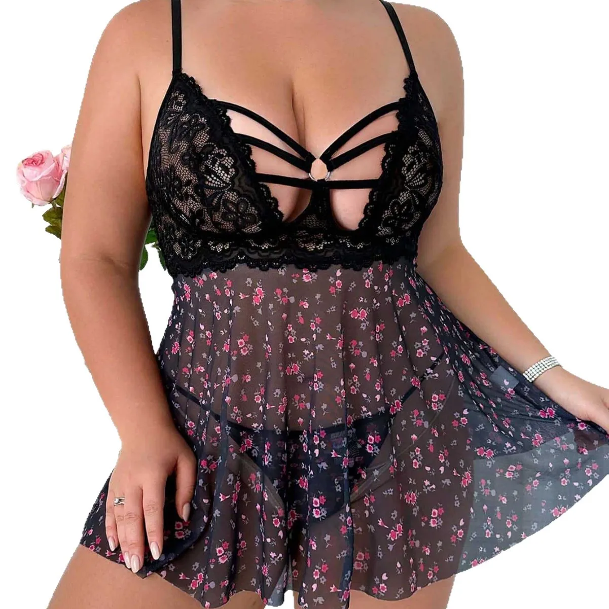 New Women's Dress Plus Size Sexy Floral Sheer Lace Erotic Nightwear Backless Deep V Suspenders Sleeveless Lace Trim Dress U6KP
New Women's Dress Plus Size Sexy Floral Sheer Lace Erotic Nightwear Backless Deep V Suspenders Sleeveless Lace Trim Dress U6KP