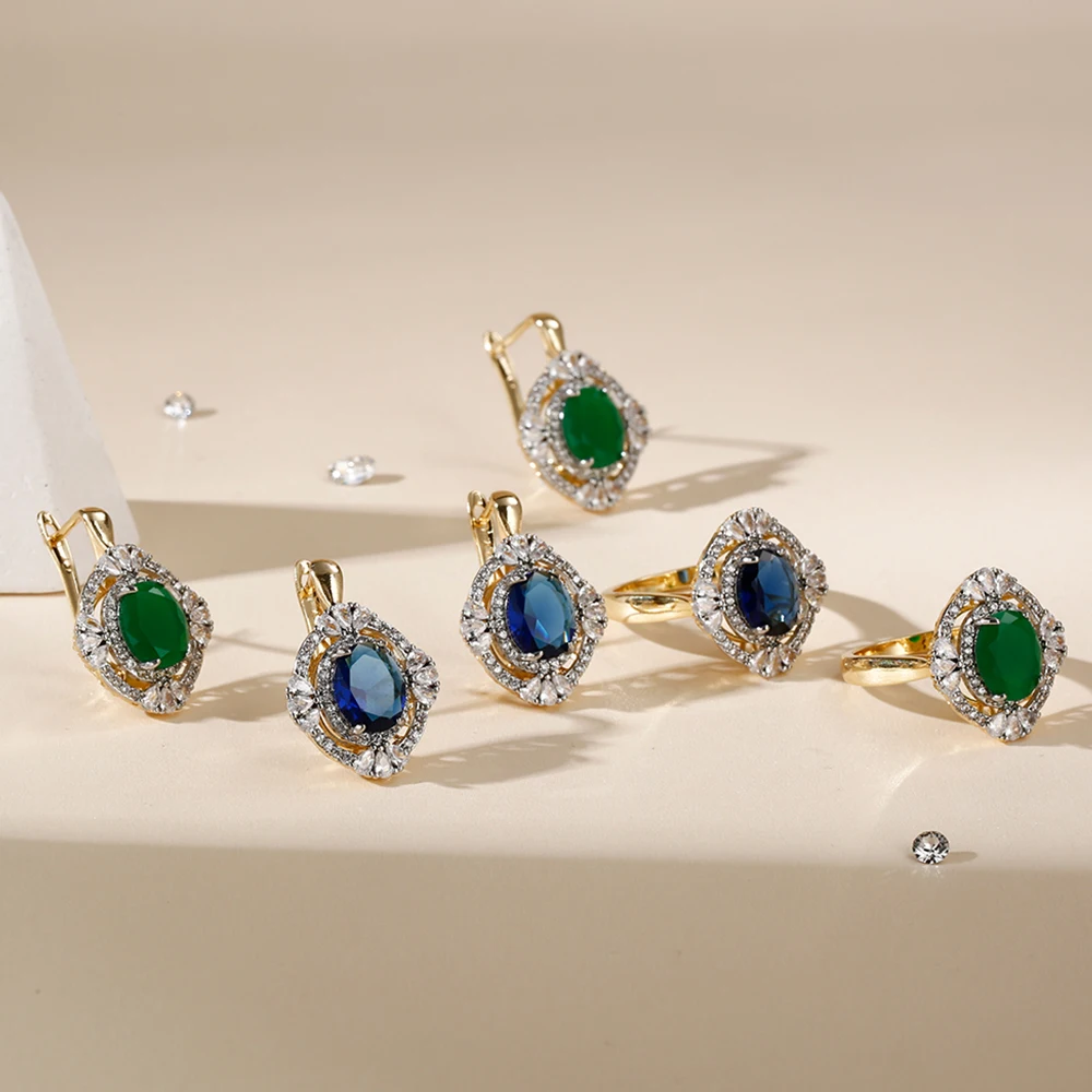 Two-color inlaid zircon fashion luxury set copper plated 14K gold fashion jewelry women's retro ring earring exquisite gift
Two-color inlaid zircon fashion luxury set copper plated 14K gold fashion jewelry women's retro ring earring exquisite gift