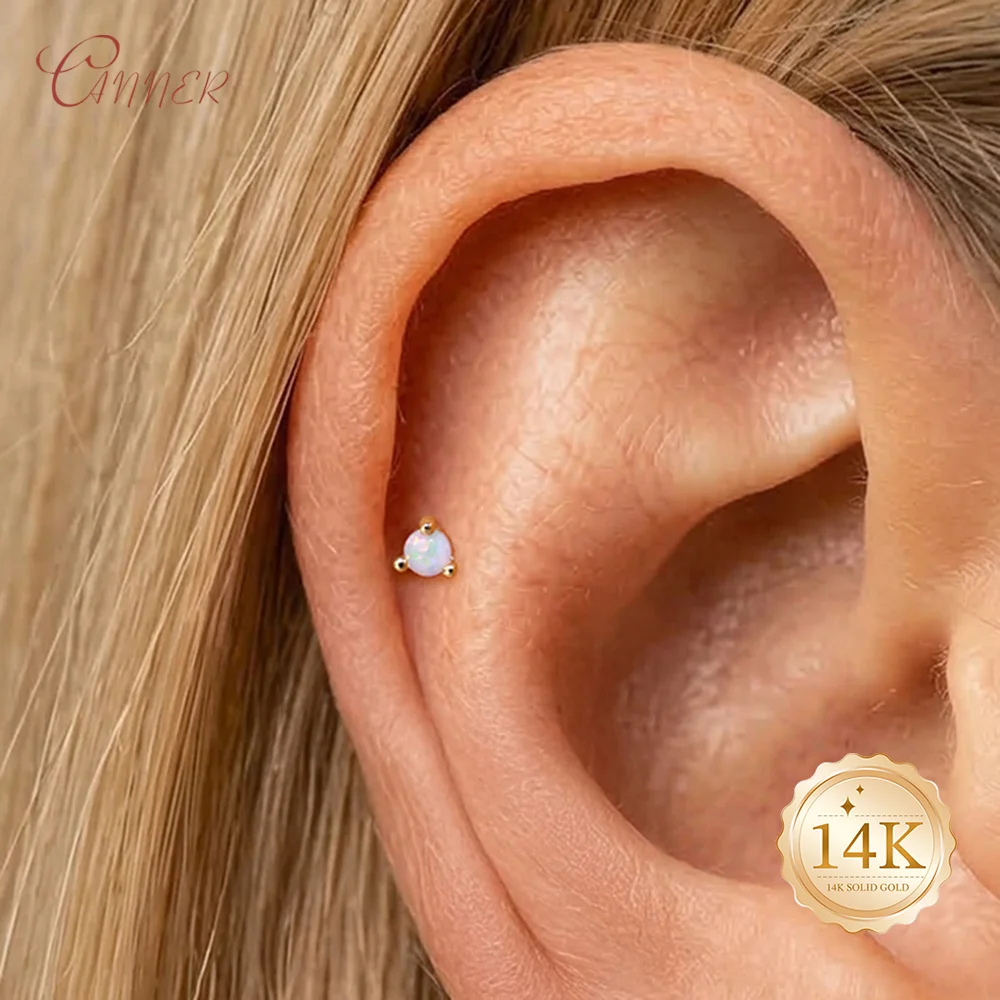 CANNER 14K Solid Gold Fashion Style Three Claw Auspicious opal Diamond Piercing Earrings Women Cute Elegant Style Delicate Gift
CANNER 14K Solid Gold Fashion Style Three Claw Auspicious opal Diamond Piercing Earrings Women Cute Elegant Style Delicate Gift