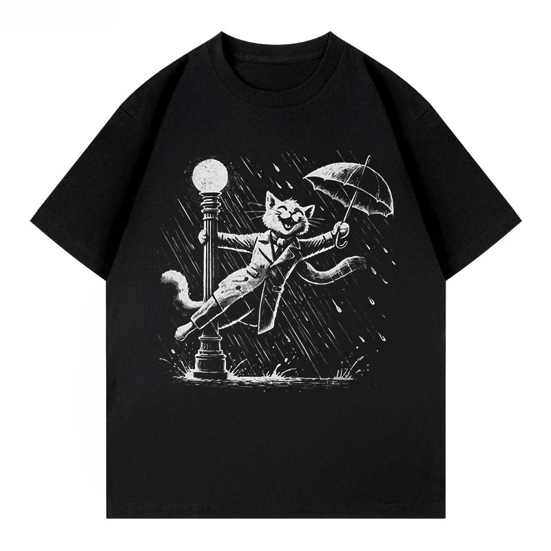 2025 Summer New creative cartoon Cat in the Rain print T-shirt cotton loose short-sleeved fashionable top for men and women
2025 Summer New creative cartoon Cat in the Rain print T-shirt cotton loose short-sleeved fashionable top for men and women